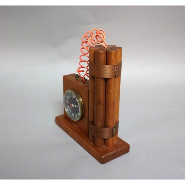 Wood Vintage Folk Art Dynamite Wooden Desk Clock For Sale - Image 7 of 8