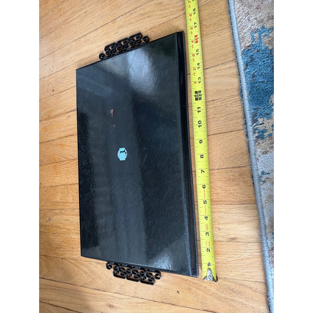 Metal Vintage Mid Century Kyes Moire Glaze Brass and Enamel Tray, Black, 1960s For Sale - Image 7 of 7