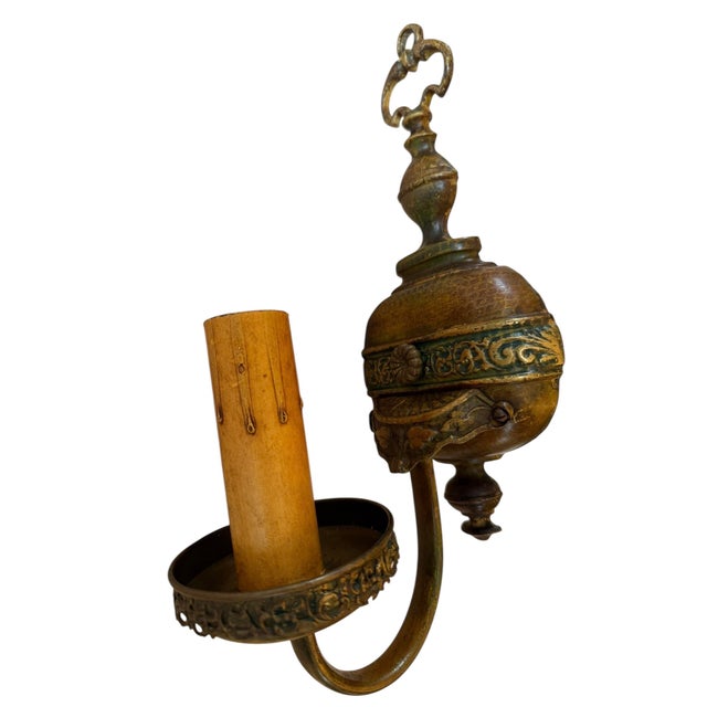1920s Rare Pair of Spanish Revival Wall Sconces With Original Painted Patina For Sale - Image 4 of 6
