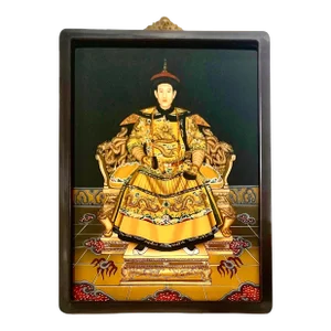 Vintage Reverse Glass Painting of Chinese Emperor Portrait