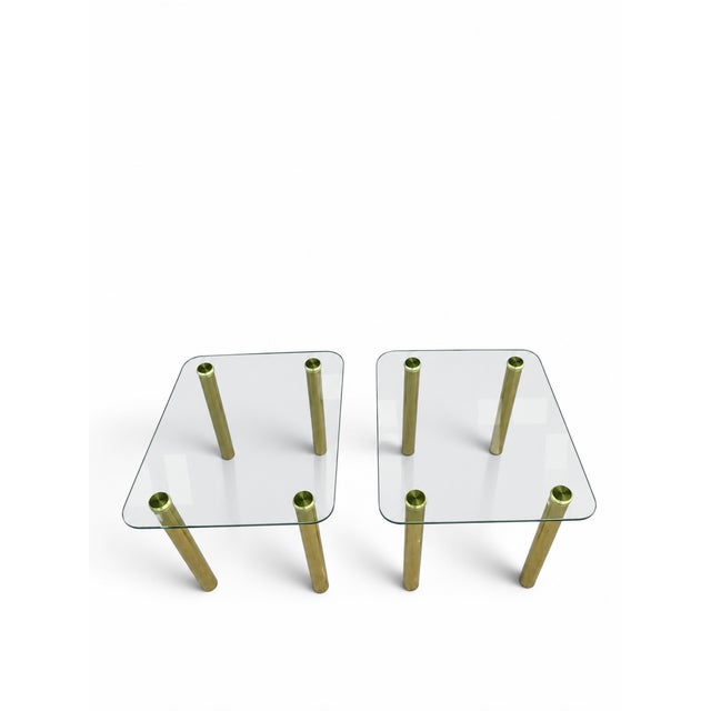 Pair of 1980s Pace Collection Glass Top Side Tables With Brass Legs – Made in Italy For Sale - Image 9 of 14
