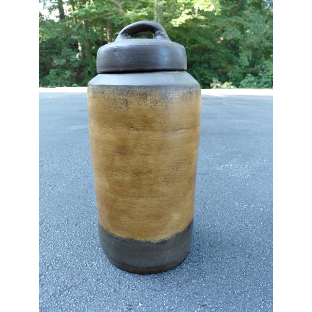 Set of Three Rustic Handcrafted Lidded Stoneware Storage Jars For Sale - Image 4 of 7