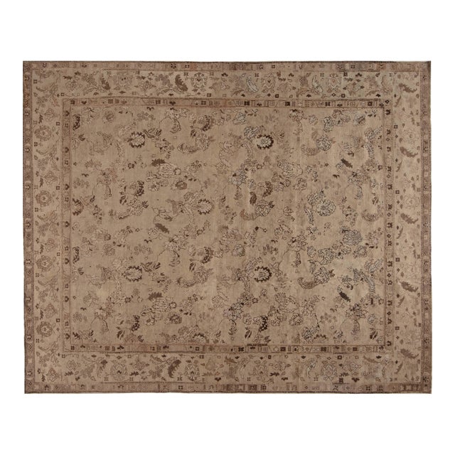 Fine Antique Indian Amritsar Beige and Brown Handwoven Wool Rug For Sale