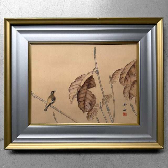 1970s Mimoto, Songbird, 1970s, Silk Painting, Framed For Sale - Image 5 of 11