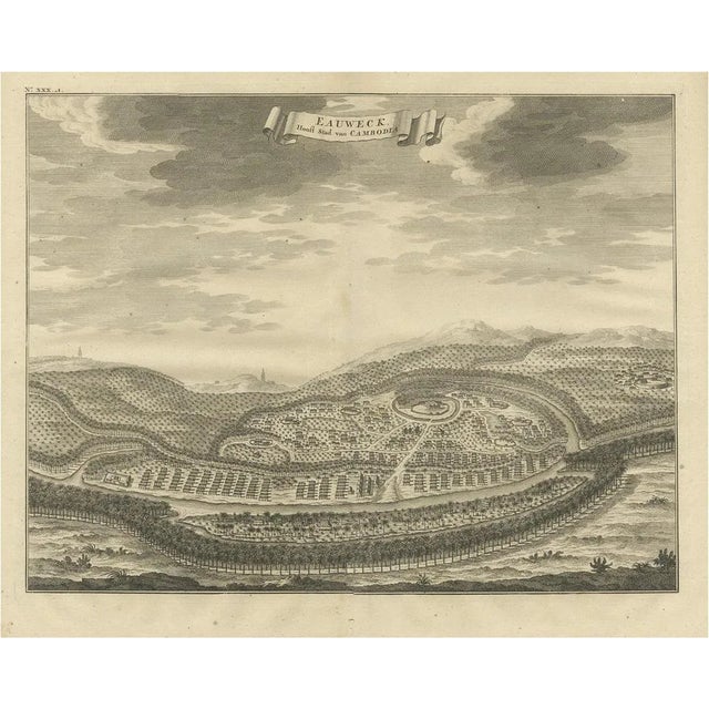 Valentijn, Panoramic Engraved View of the Town of Longvek or Lavek in Cambodia, 1726, Print For Sale