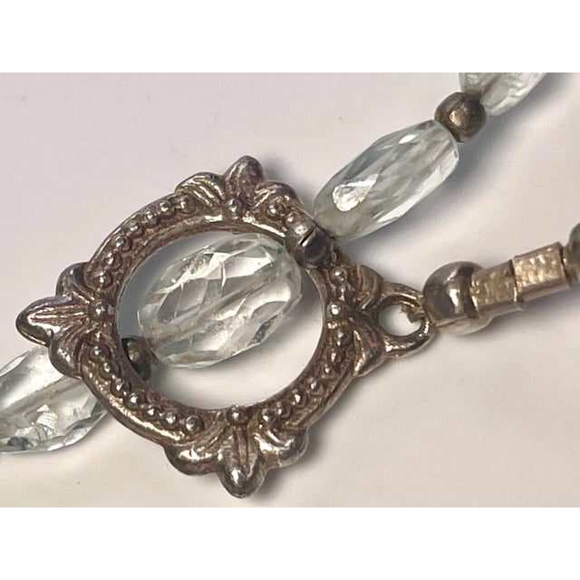 1940s Gemstone Necklace Aquamarine Sterling Silver Necklace 17”. Art Deco Toggle Clasp. For Sale - Image 5 of 5
