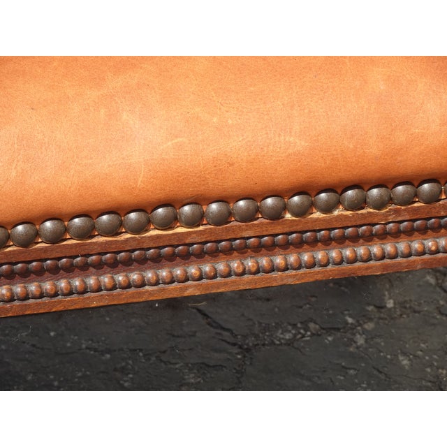Vintage French Provincial Burnt Orange Leather Footstool For Sale - Image 10 of 12