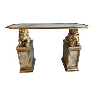 Marge Carson Foo Dogs Console Table For Sale