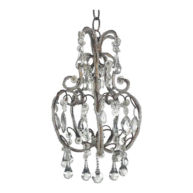 French Crystal Beaded Chandelier C. 1930's For Sale