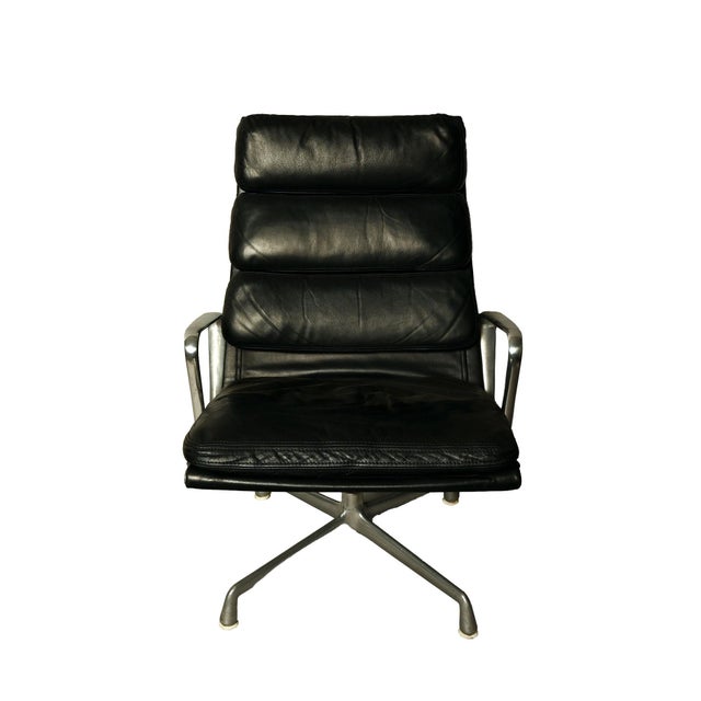 Mid-Century Modern Soft Pad Lounge Chair Black Leather Eames Herman Miller For Sale - Image 3 of 7