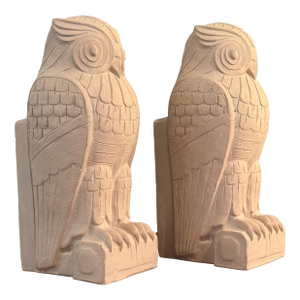 Art Deco Heavy Cast Sandstone Owl Bookends - A Pair