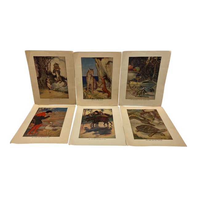 1910s Set of 6 Aesop’s Fables Illustrations For Sale