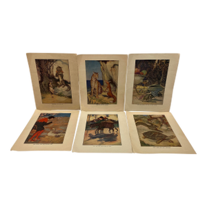 1910s Set of 6 Aesop’s Fables Illustrations