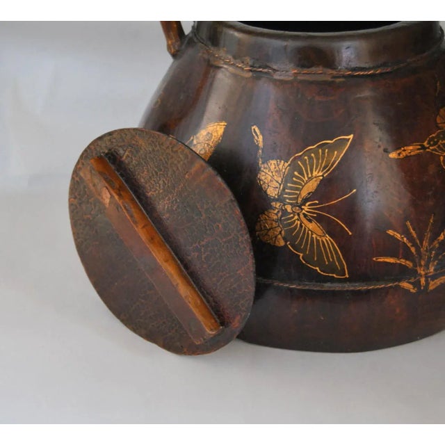 Chestnut Antique Gilt Rosewood Kettle or Teapot With Butterflies and Flowers, 19th Century For Sale - Image 8 of 13