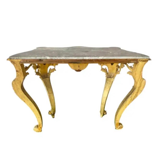 19th Century French Louis XV Style Giltwood Console Table With Marble Top For Sale - Image 5 of 18