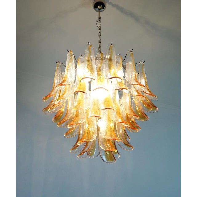 Vintage Italian Murano Chandelier with 53 Amber Glass Petals from Mazzega, 1990s For Sale - Image 11 of 15