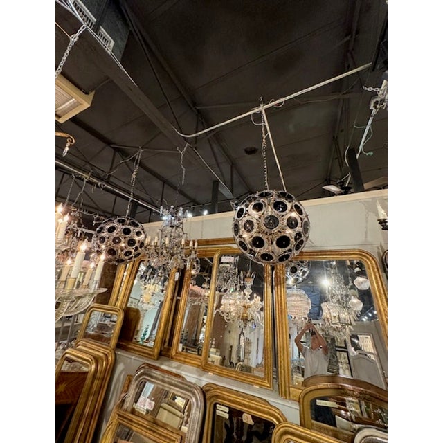 Murano Black Glass Disc Sputnik Chandelier For Sale - Image 4 of 5