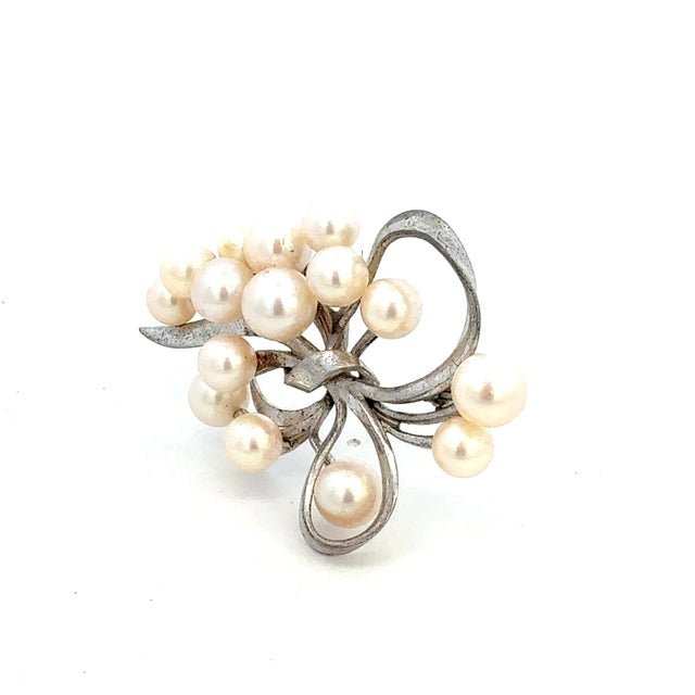 1990s 1990s Mikimoto Akoya Pearl Brooch 7.2 Mm Sterling Silver Estate For Sale - Image 5 of 6