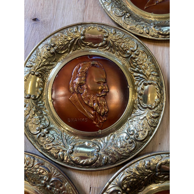 Midcentury English Brass & Copper Composer Plates, Set of 10 For Sale - Image 11 of 14