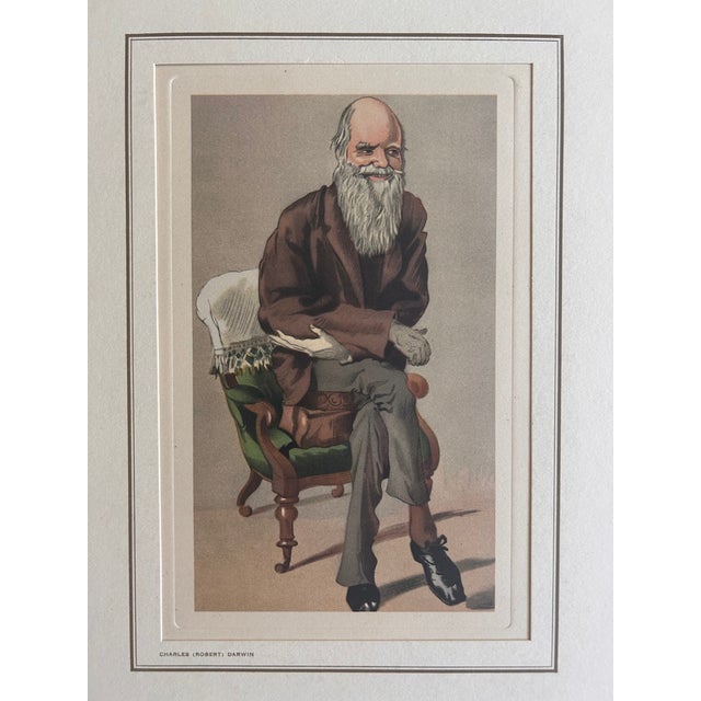 A charming set of four vintage reproduction prints featuring famous Vanity Fair caricatures of renowned scientists and...