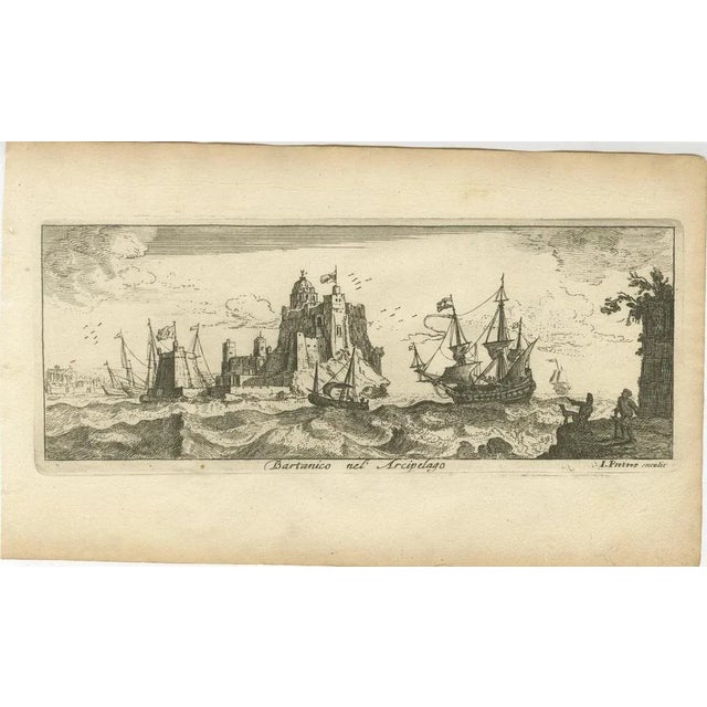 Title: View of Bartanico in the Aegean Archipelago with Fortifications and Ships, ca. 1680 : This copperplate engraving...