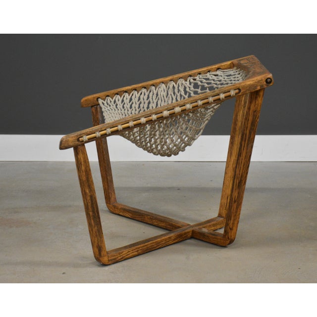 Mid-Century Modern 1970s Modern Oak Net Chair For Sale - Image 3 of 9
