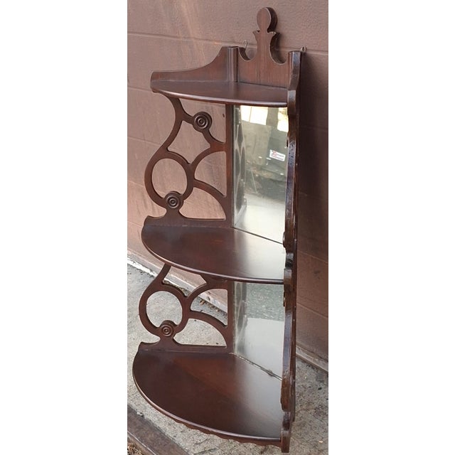 Chinese Early 20th Century Chinese Chippendale Mirrored Mahogany Corner Wall Shelf For Sale - Image 3 of 9