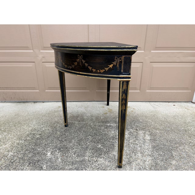 Black Regency Black and Gold Demilune Console Table For Sale - Image 8 of 10