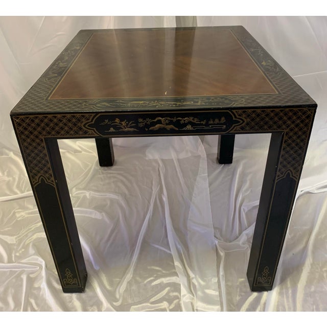 Drexel Heritage Mid Century Drexel "Et Cetera" Black & Gold Hand-Painted Chinoiserie Side Table For Sale - Image 4 of 8