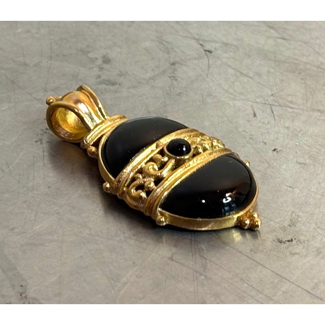 Victorian Gold Tone / Black Stone Victorian-Style Pendant For Sale - Image 3 of 3