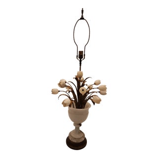 Vintage Hollywood Regency Italian Alabaster Tulip Table Lamp For Sale
