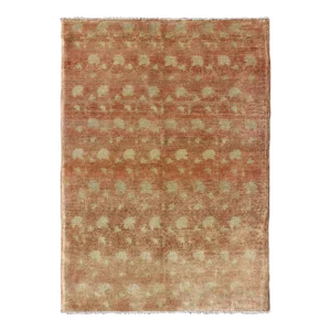 Mid 20th Century Vintage Turkish Konya Rug With All-Over Rose Design in Tangerine & Light Green Colors