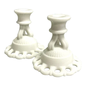 Westmoreland Milk Glass Candlestick Holders - A Pair