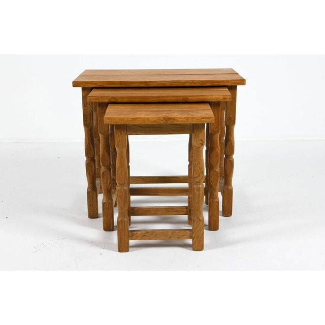 Mid-Century Modern 1970s Three Oak Nesting Tables Attributed to Henning Kjaernulf For Sale - Image 3 of 14