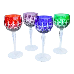 Mid 20th Century Colorful West-German Crystal Cut Glasses- Set of 4