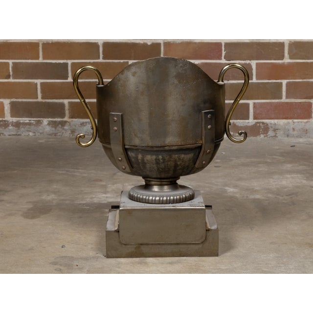 Metal English Regency Style Coal Burner Fireplace Urn Grate with Brass Volutes For Sale - Image 7 of 12