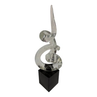 Signed Murano Master, Archimede Seguso Abstract Glass Sculpture on Black Base. For Sale