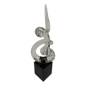Signed Murano Master, Archimede Seguso Abstract Glass Sculpture on Black Base.