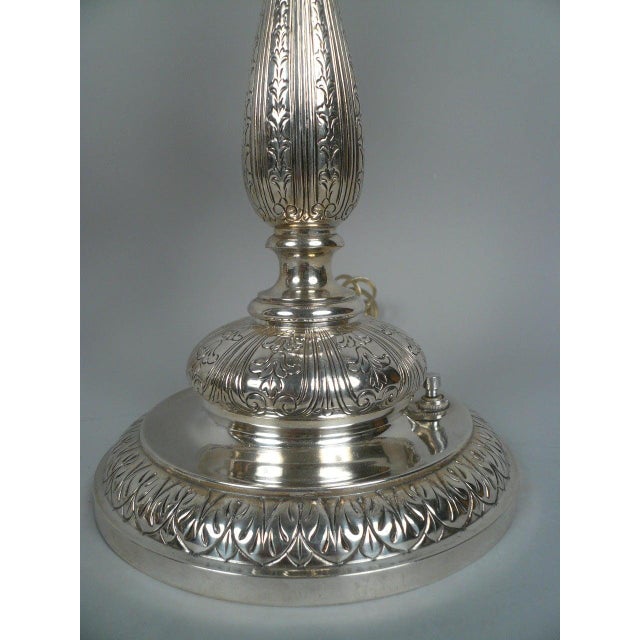 Traditional Pair of Silver Plated George III Style Candelabra Form Lamps For Sale - Image 3 of 4