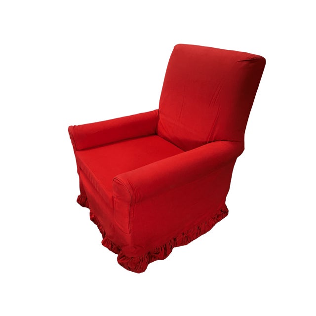 White Late 20th Century White Muslin Lounge Armchair with Red Cover and Skirt For Sale - Image 8 of 12