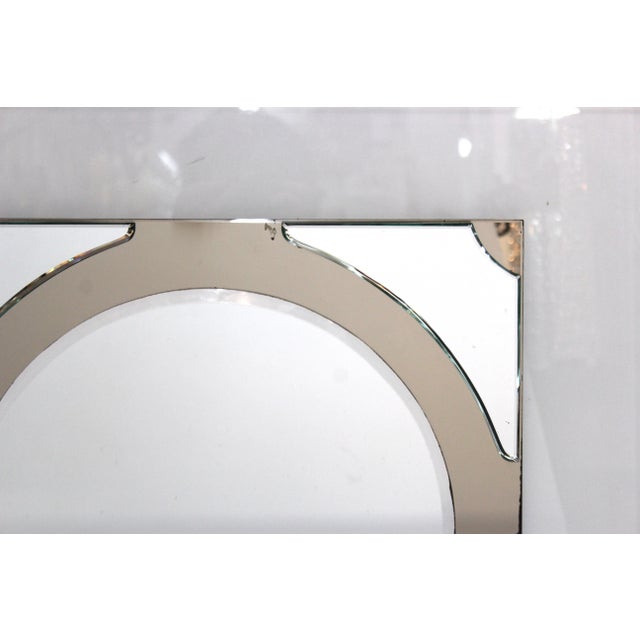 1990s Postmodern Round Mirror on Rectangular Glass Frame For Sale - Image 5 of 9
