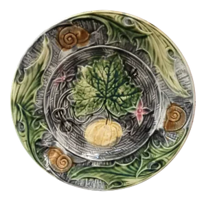 French Majolica Plate With Pumpkin & Snail Onnaing, Circa 1890