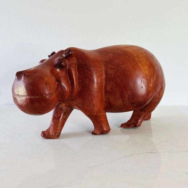 Mid-Century Hand Carved Hippopotamus Sculpture of Solid Teak For Sale - Image 10 of 10
