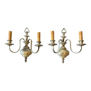 Antique Silver Plate Double Wall Sconces - a Pair For Sale