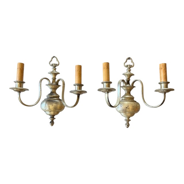 Antique Silver Plate Double Wall Sconces - a Pair For Sale