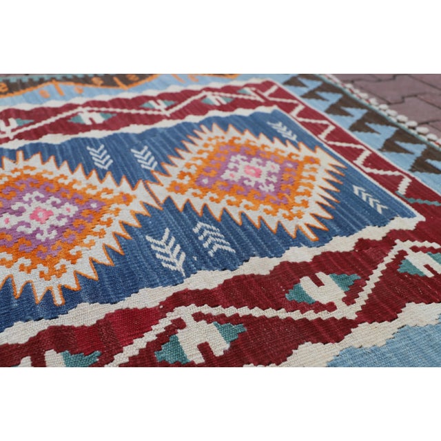 Blue 1970s Mid-Century Modern Geometric Blue Kilim Rug For Sale - Image 8 of 10