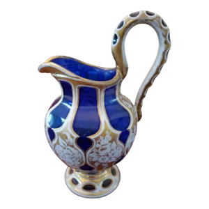 Antique Bohemian Glass Moser Overlay Ewer