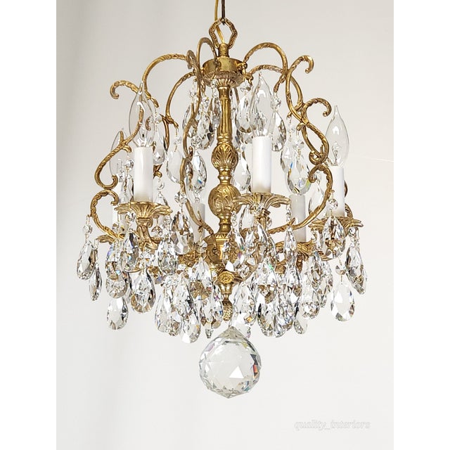 Metal Antique Super Fussy Birdcage Gleaming Brass Cut Lead Glass Crystal Chandelier ~ Rewired ~ Restored ~ Rejuvenated ~ Ready to Hang ~ For Sale - Image 7 of 12