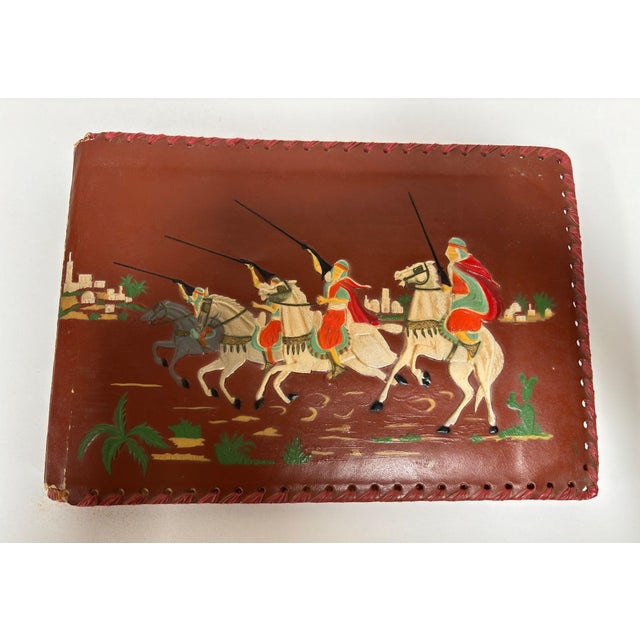 Brown Moroccan Hand-Tooled Leather Photo Album With Fantasia Scene, Circa 1940s For Sale - Image 8 of 14