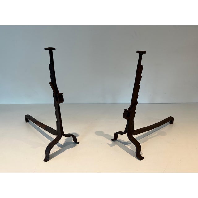 Early 1900s Wrought Iron Andirons - a Pair For Sale - Image 4 of 12